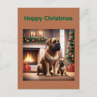Mastiff englische Dogge Weihnachten Kamin