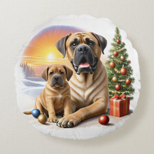 Mastiff englische Doggen Weihnachten Rundes Kissen