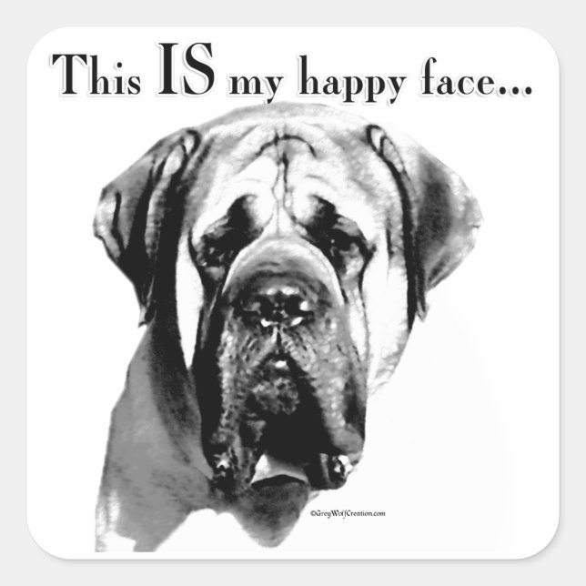 Mastiff Happy Face Quadratischer Aufkleber (Vorderseite)
