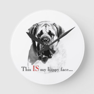 Mastiff Happy Face Runde Wanduhr