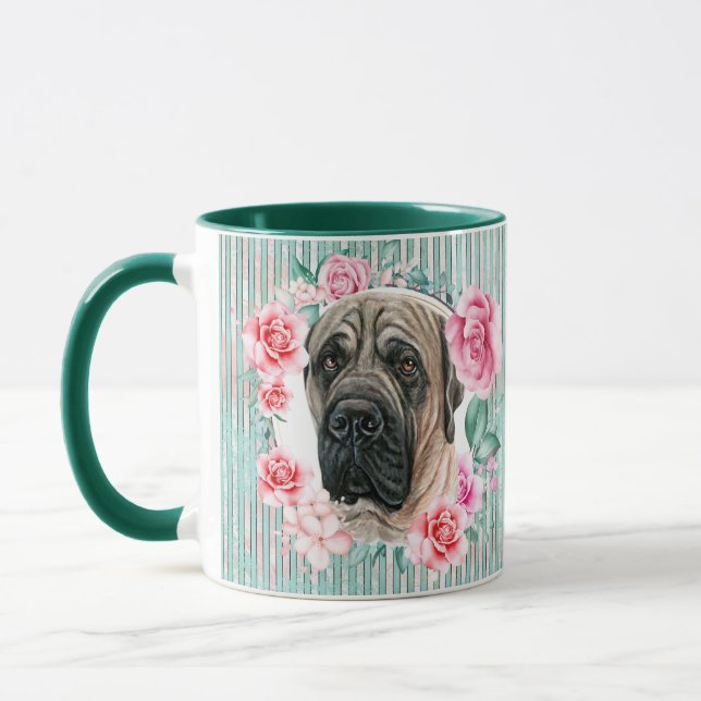 Mastiff Hund Gesicht Aquarellstreifen Tasse (Links)