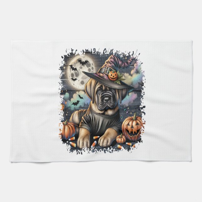 Mastiff-Hund Halloween-Platz Geschirrtuch (Horizontal)