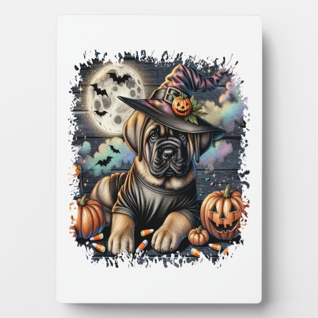 Mastiff-Hund Halloween Quadrat Fotoplatte (Vorderseite)
