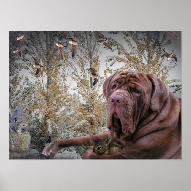 Mastiff mit kleinen Kaninchenplakaten Poster (Vorne)