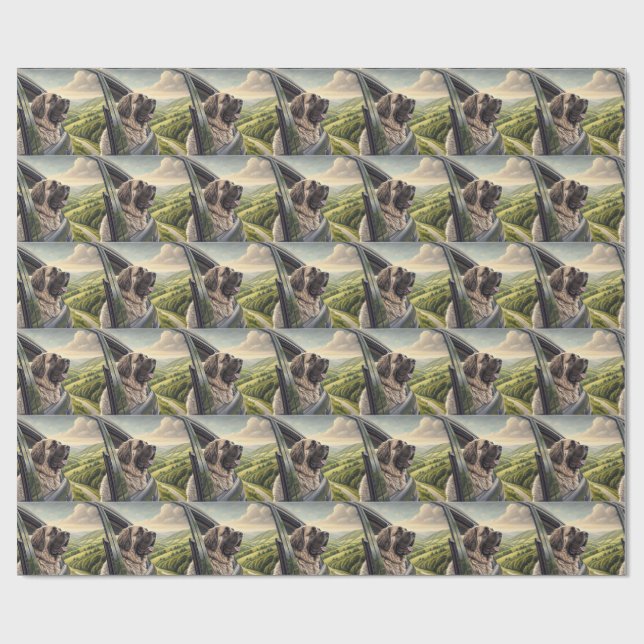 Mastiff Road Trip Scenic Landscape Watercolor Wrap Geschenkpapier (Flach)