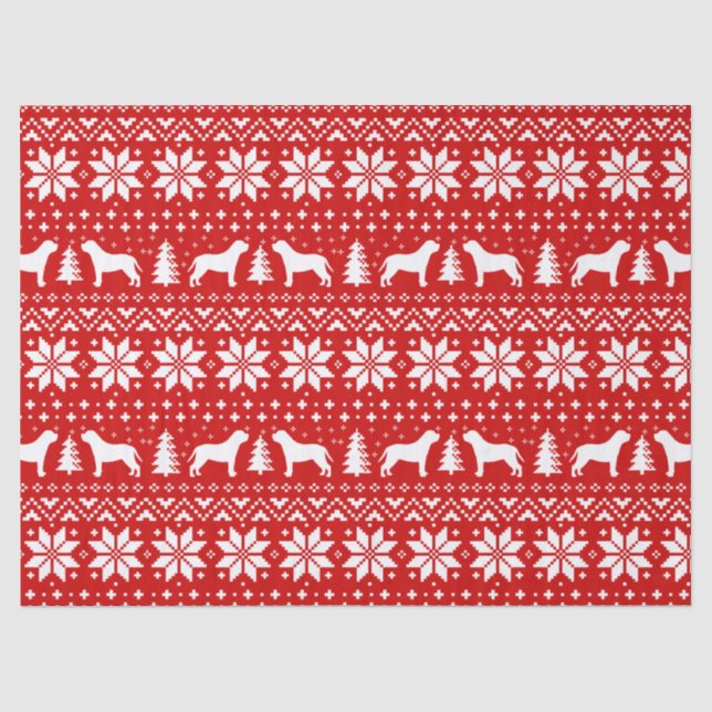 Mastiff Silhouetten Weihnachtsmuster Rot Seidenpapier (Vorderseite)
