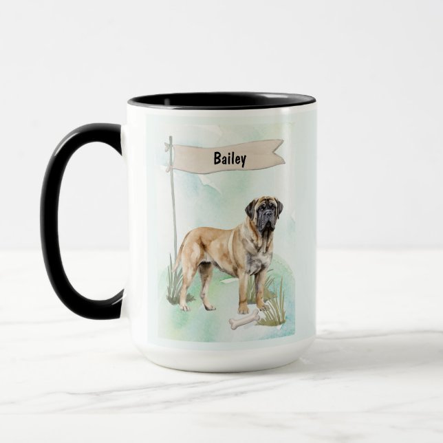 Mastiff Watercolor Personalized Dog Tasse (Links)