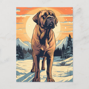 Mastiff Winter Bergwald bei Sonnenuntergang Postkarte