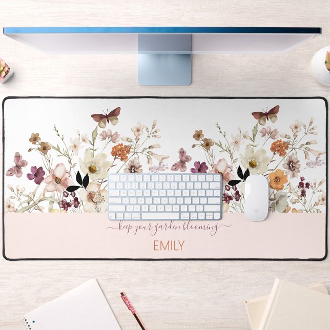 Mat de bureau floral Fleur sauvage en habit (Pressed Wildflowers Botanical Floral Desk Mat)