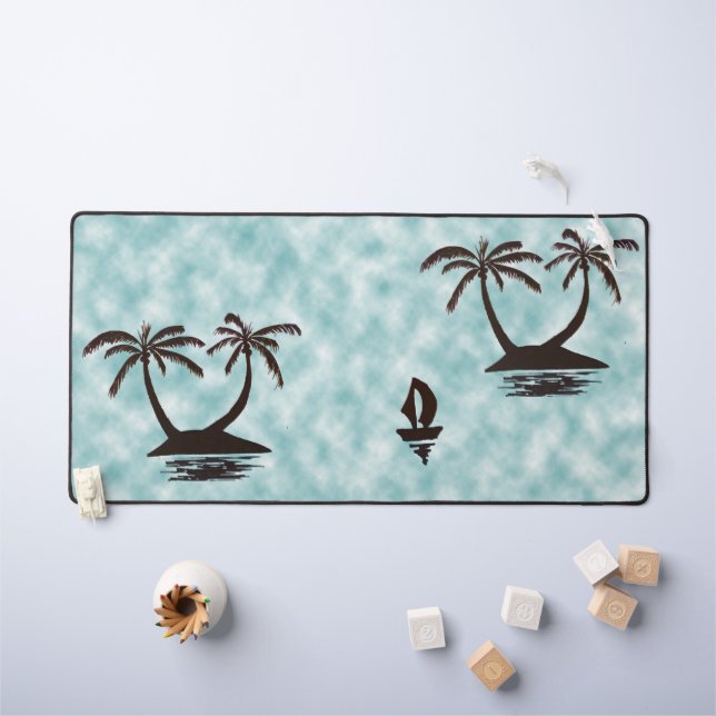 Mat de bureau - Îles tropicales et bateau (Tableau pour enfants)