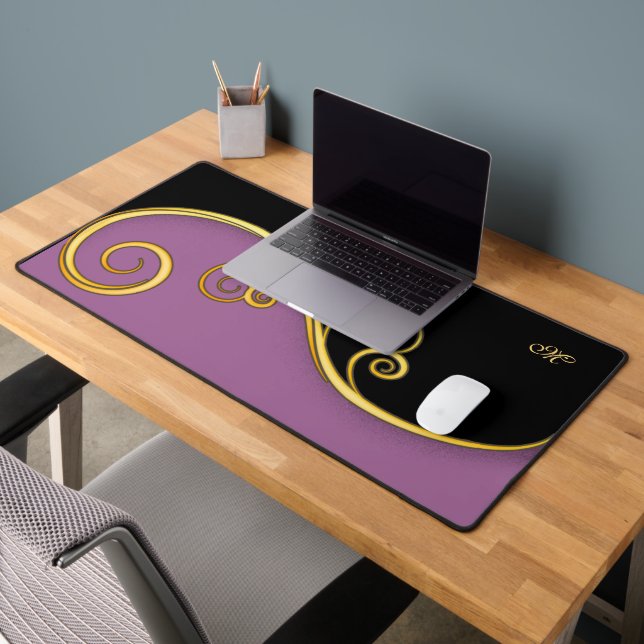 Mat de bureau noir violet avec sortie initiale(s) (Bureau 2)