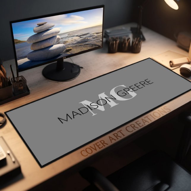 Mat de bureau professionnel gris et blanc (Créateur téléchargé)