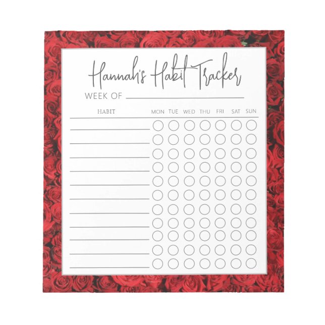 Mat Türkische Rose Minimal Script Habit Tracker Notizblock (Vorderseite)