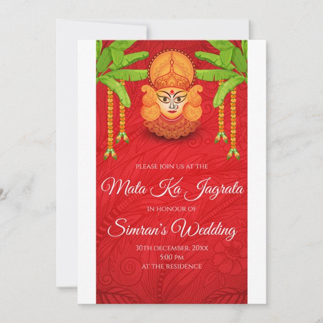Mata ka Jagrata Einladung Mata Chowki puja einlade (Vorderseite)