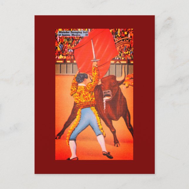 Matador mit Red Cape und Charging Bull, Juarez Postkarte (Vorderseite)