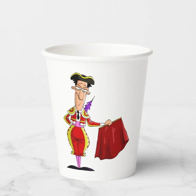 Matador mit rotem Cape Spanischer Stierkämpfer Pappbecher (Vorderseite)