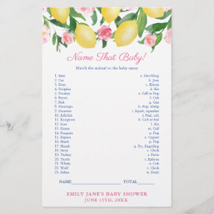 Match Baby Animal mit Mama Lemons Shower Game Card Flyer