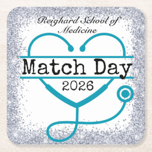 Match Day Turquoise Blau 2026 Glitter Stethoskop  Rechteckiger Pappuntersetzer