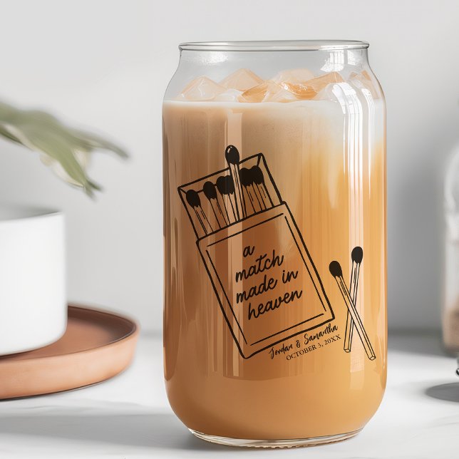 Match Fabriqué dans le Ciel Mariage fête nuptiale  (Match Made in Heaven Wedding Bridal Party Favor Can Glass)