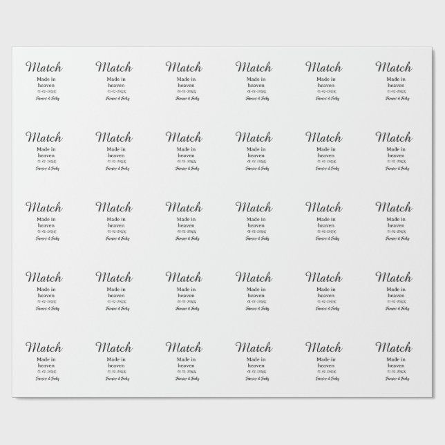 Match made in heaven add name date simple calligra geschenkpapier (Flach)