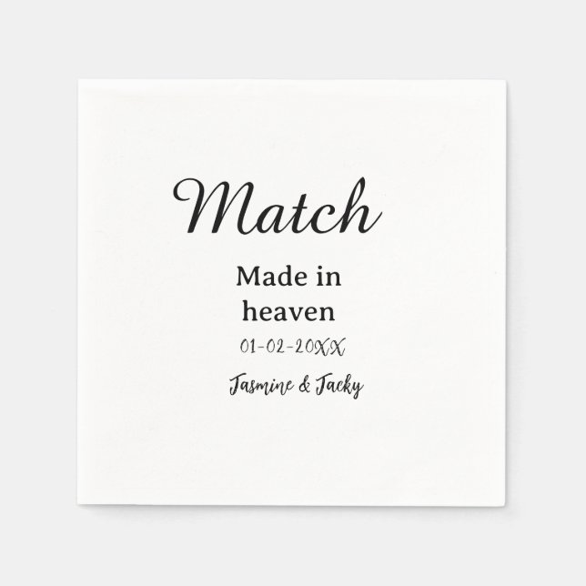 Match made in heaven add name date simple calligra serviette (Vorderseite)
