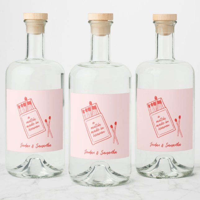 Match Made in Heaven Pink & Red Retro Alkoholflaschenetikett (Flaschen)