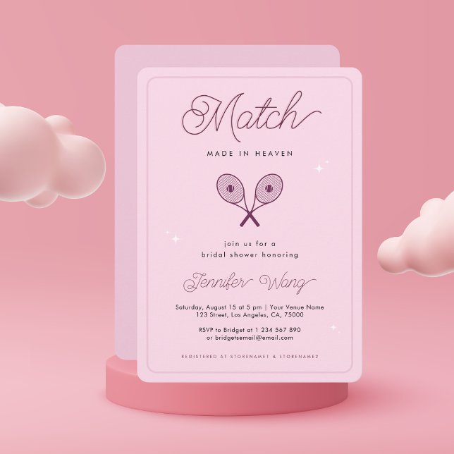 Match Made in Heaven Pink Tennis Brautparty Einladung (Von Creator hochgeladen)