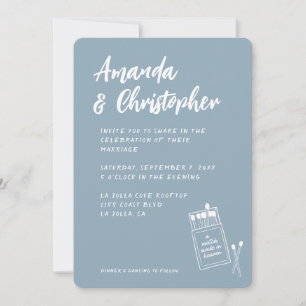 Match Made in Heaven Retro Dusty Blue Wedding Einladung