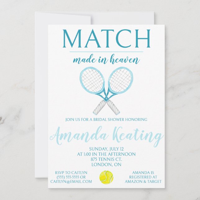 Match Made in Heaven, Tennis Brautparty Einladung (Vorderseite)