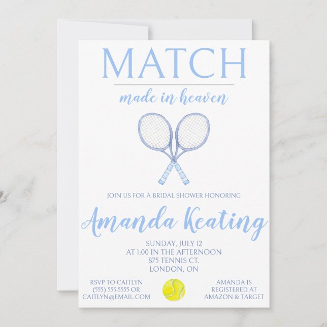 Match Made in Heaven, Tennis Brautparty Einladung (Vorderseite)