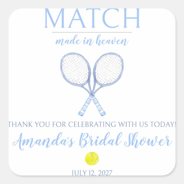 Match Made in Heaven, Tennis Brautparty Quadratischer Aufkleber (Vorderseite)
