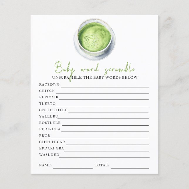 Matcha baby Dusche - Baby Word Scramble (Vorderseite)