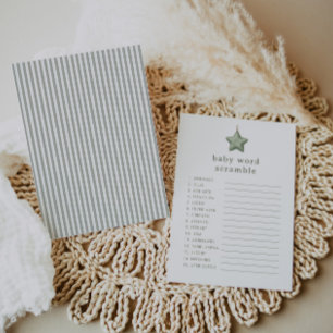 Matcha Baby Shower Salbeigrün Wortverwirrspiel Hinweiskarte