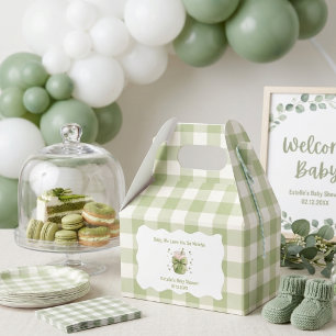 Matcha Babyparty Grün Schleife Gingham Geschenkschachtel