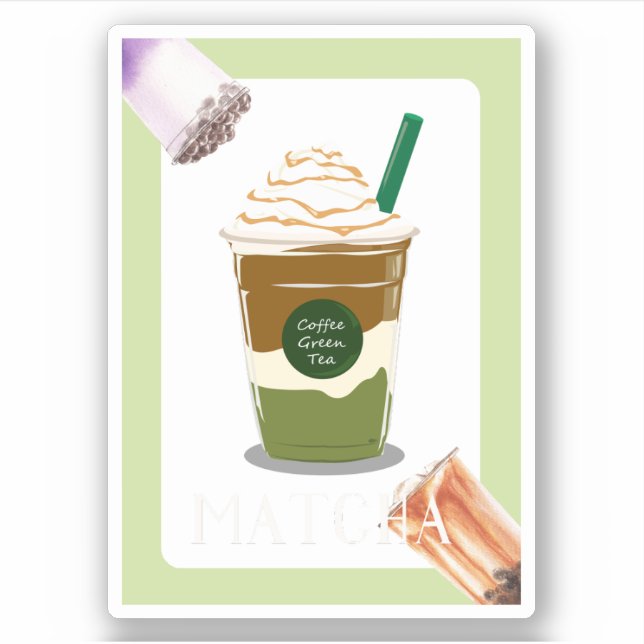 Matcha boba grüner Tee, Matcha Aufkleber (Vorderseite)