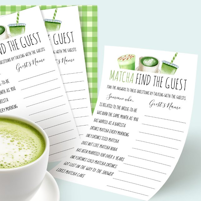 Matcha Bridal Shower Game Find The Guest Card Flyer (Von Creator hochgeladen)
