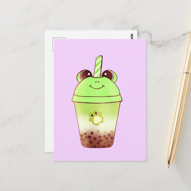 Matcha Bubble Tea Milk Tea Frog Postkarte (Vorderseite/Rückseite Beispiel)
