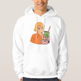 Matcha Bubble Tea Zeit – Ästhetisches Orange Anime Hoodie