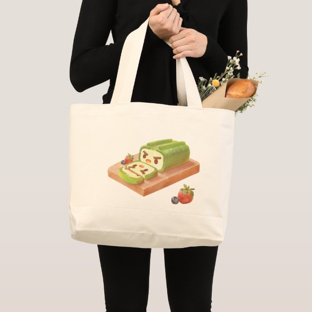 Matcha Cake Roll Illustration Jumbo Stoffbeutel (Vorderseite (Produkt))