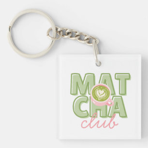 Matcha Club Grün und Rosa Ästhetik Süße Rückseite Schlüsselanhänger