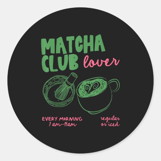 Matcha Club Regular Or Ice Green Tea Matcha Latte  Runder Aufkleber (Vorderseite)