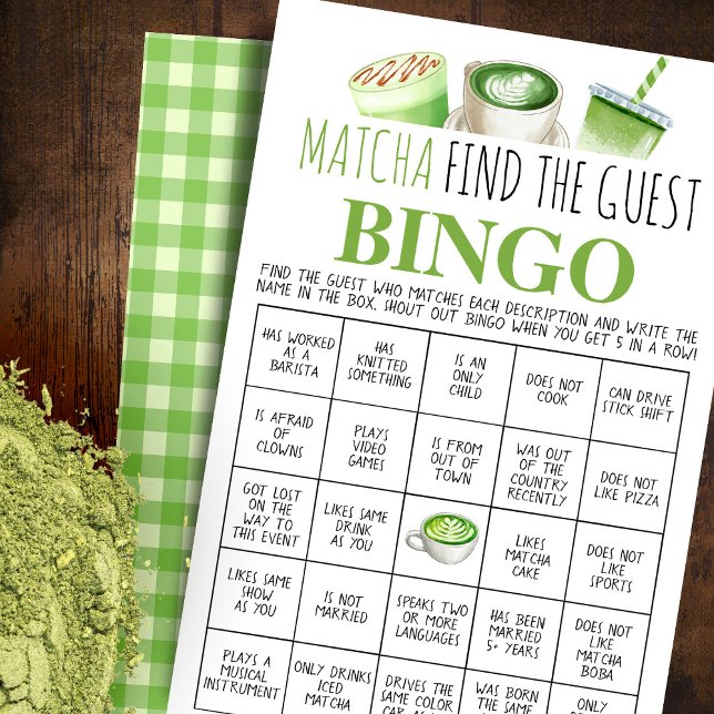 Matcha Find the Guest Bingo Game Card Flyer (Von Creator hochgeladen)