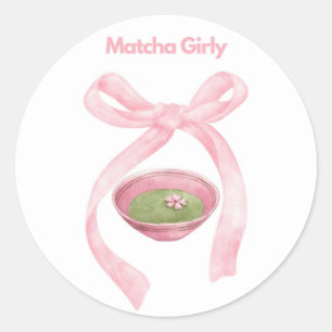 Matcha Girly Sticker, Matcha, Coquette Bow Runder Aufkleber