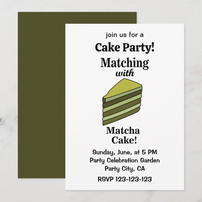 Matcha Green Cake Party Funny Einladung (Vorne/Hinten)
