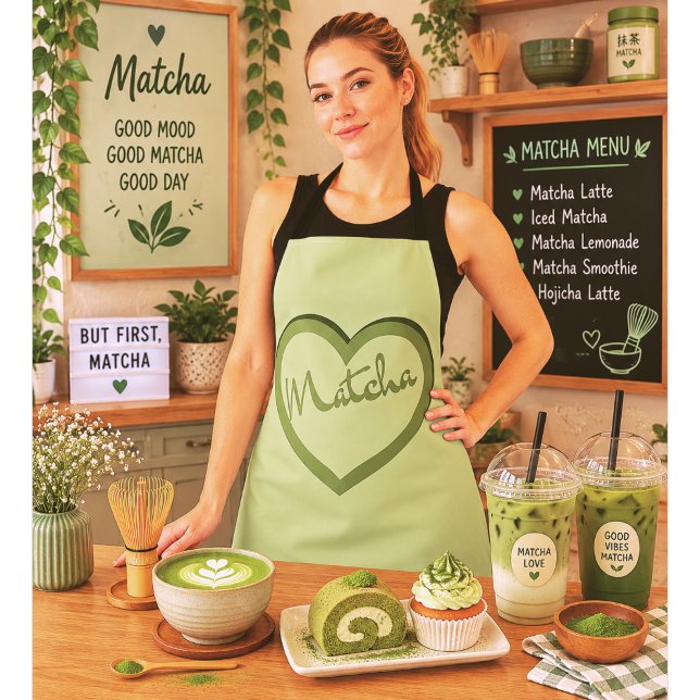 Matcha Green Tea Groovy Y2k Herz Schürze (Von Creator hochgeladen)