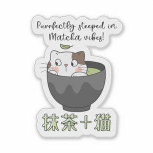 Matcha Green Tee Cup Cat Kawaii Japanisch Aufkleber