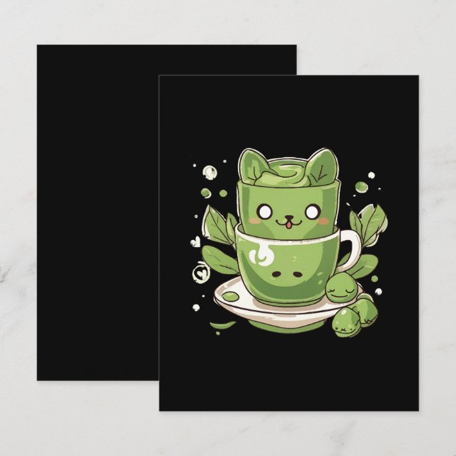 Matcha-grüner Tee Begleitkarte (Vorne/Hinten)