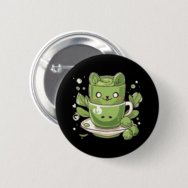 Matcha-grüner Tee Button (Vorne & Hinten)