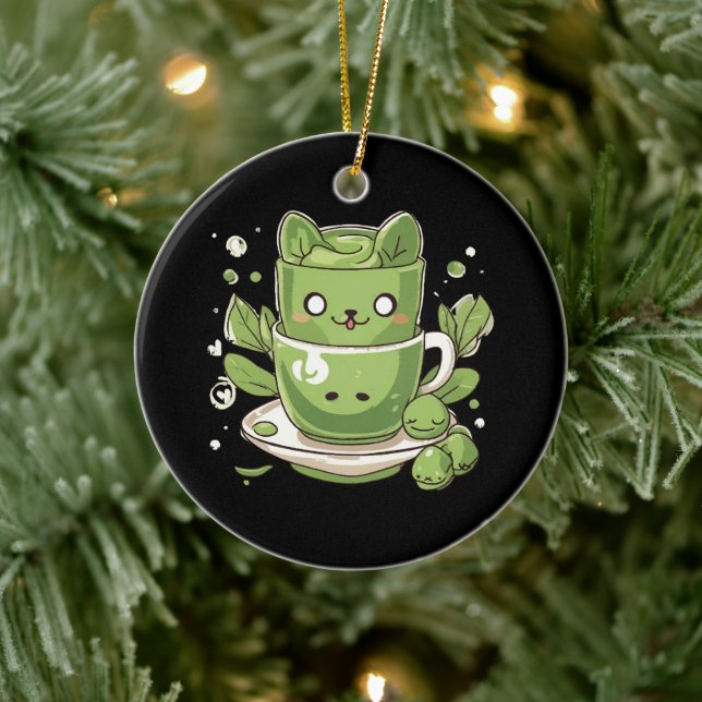 Matcha-grüner Tee Keramik Ornament (Baum)