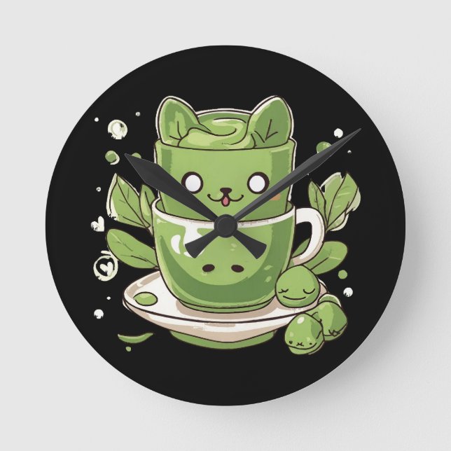 Matcha-grüner Tee Runde Wanduhr (Vorderseite)